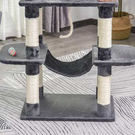 Luxurious cat tree with hammock and house, dark grey, 144cm