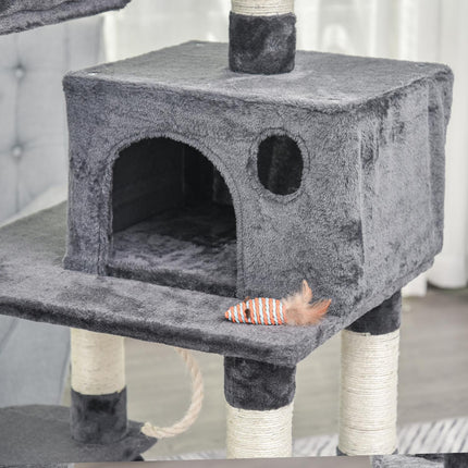 Luxurious cat tree with hammock and house, dark grey, 144cm