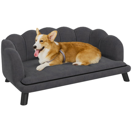 Luxury dog sofa, dark grey, wooden legs, 98.5x60.5x35.5 cm