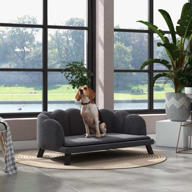 Luxury dog sofa, dark grey, wooden legs, 98.5x60.5x35.5 cm