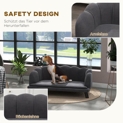 Luxury dog sofa, dark grey, wooden legs, 98.5x60.5x35.5 cm
