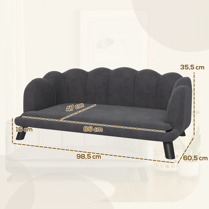 Luxury dog sofa, dark grey, wooden legs, 98.5x60.5x35.5 cm