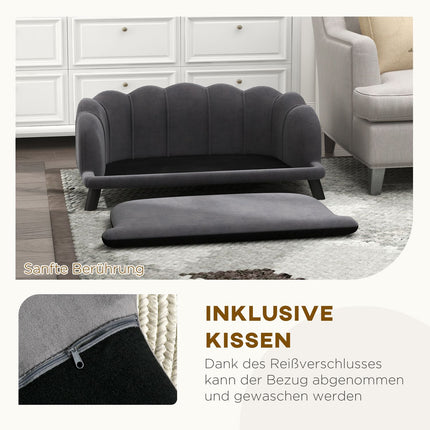 Luxury dog sofa, dark grey, wooden legs, 98.5x60.5x35.5 cm
