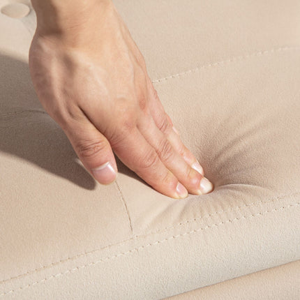 Beige upholstered storage bench with armrests - velvet finish
