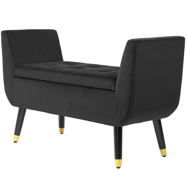 Luxe bank gestoffeerde bank met opbergruimte armleuningen borstbank fluweelachtig polyester rubber hout donkergrijs 107 x 42 x 65 cm