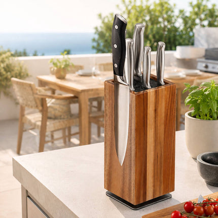 Magnetic Acacia Wood Knife Block with Bristle Insert