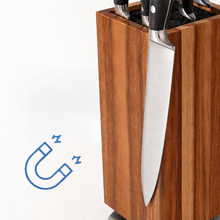 Magnetic Acacia Wood Knife Block with Bristle Insert