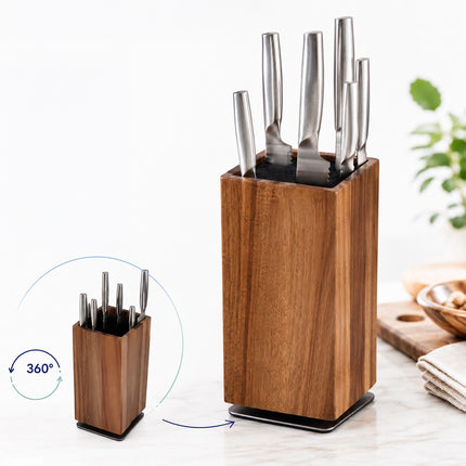 Magnetic Acacia Wood Knife Block with Bristle Insert