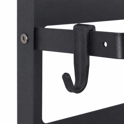 Magnetic Black Iron Spice Rack with Roll Holder and Hooks