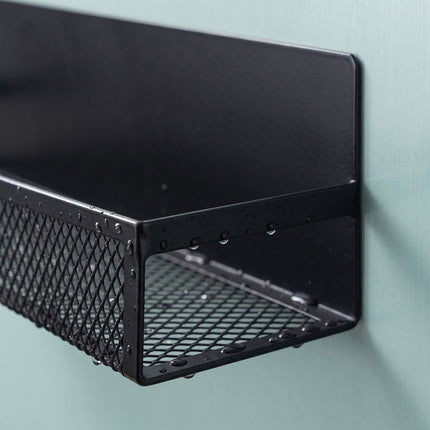 Magnetic Black Metal Spice Rack Set, 4 Shelves with Hooks