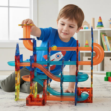 Magnetic Building Blocks Set, 96 Pieces, Ball Track Toy