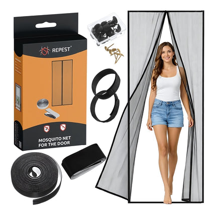 Magnetic Door Mosquito Net 100x210 cm with Velcro Mounting, Black