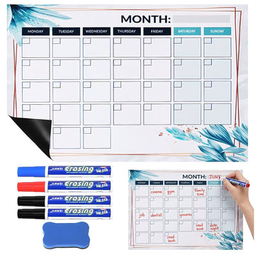Magnetic Dry-Erase Fridge Planner 30 x 40 cm with Markers, Eraser, Floral