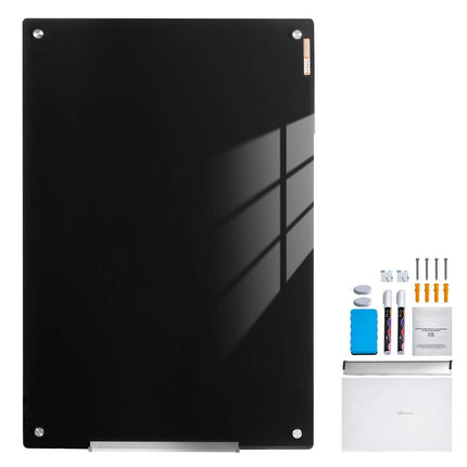 Magnetic Glass Whiteboard 36 x 24, Frameless, Black