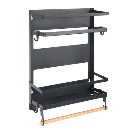 Magnetic Spice Rack with Roll Holder and Hooks – Black Iron