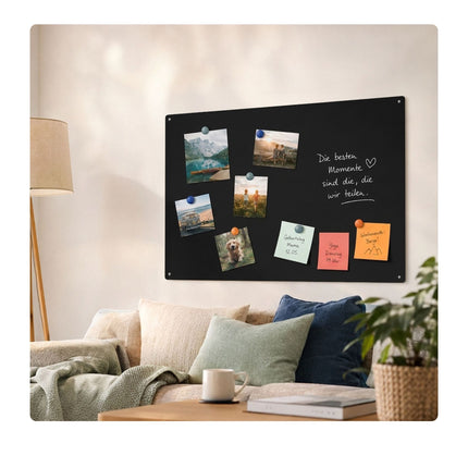 Magnetic Steel Wall Board, 70x30 cm, Black, Wipe-Clean