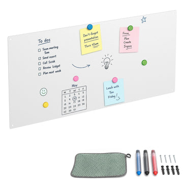 Magnetic Steel White Board, 70x30 cm, Chalk Markers Included