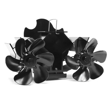 Magnetic Stove Pipe Fan with Twin Motor and 12 Blades, Black, Incl. Hose Clamp