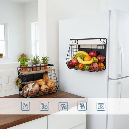 Magnetic Wall Fruit Basket Set with Hooks, 2 Pieces