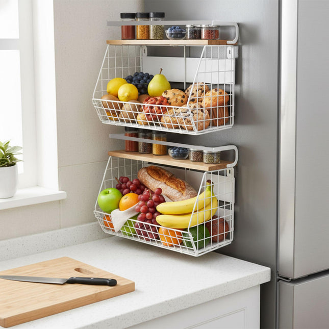 Magnetic Wall Fruit Basket Shelf, 2 Pack