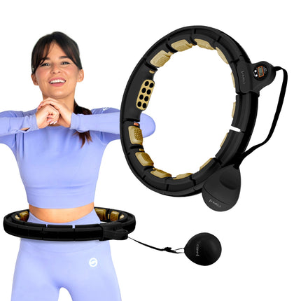 Magnetic Weighted Hula Hoop with Counter, Black/Gold
