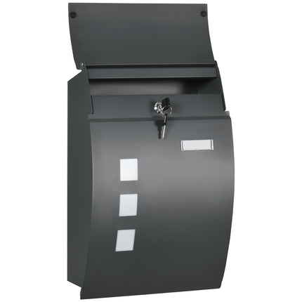 Locking wall mailbox with lid, viewing window - dark grey