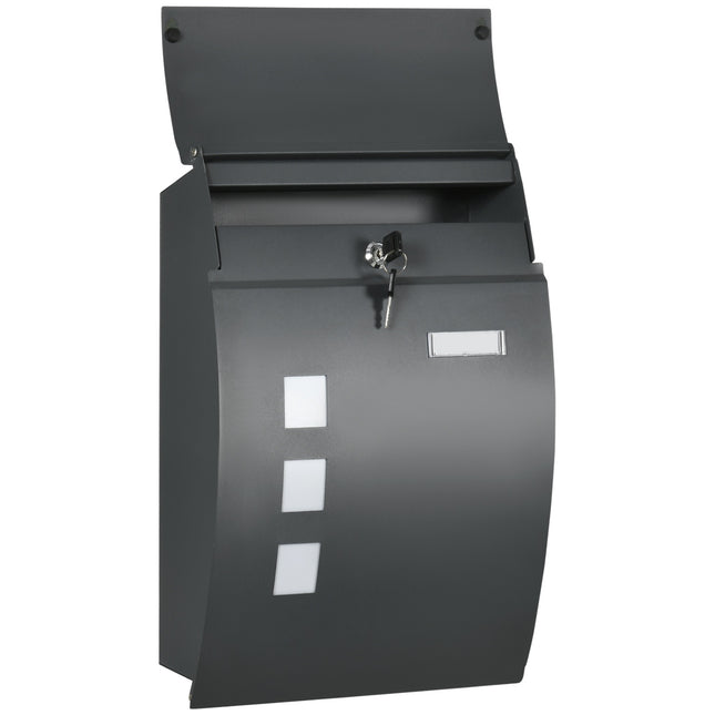 Locking wall mailbox with lid, viewing window - dark grey