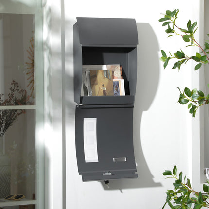 Locking wall mailbox with lid, viewing window - dark grey
