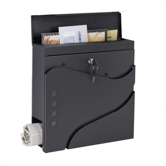 Mailbox with newspaper holder black