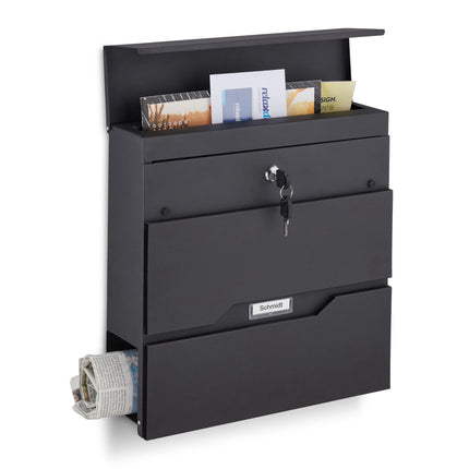 Mailbox with newspaper holder black