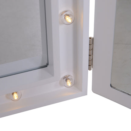 Makeup Mirror with 16 LEDs, Foldable, Battery-Powered, White