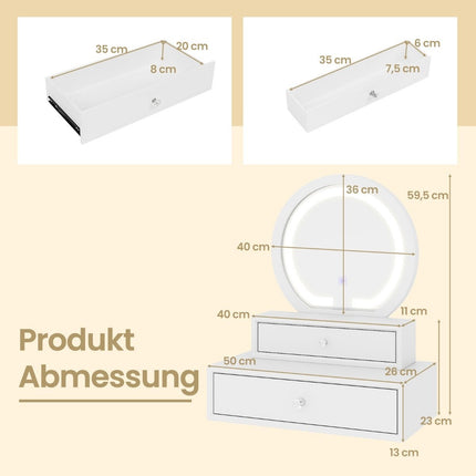 Makeup Mirror with 2 Drawers, 51x26x59 cm, White