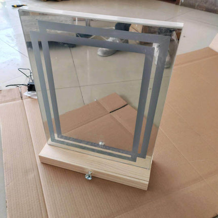 Makeup Mirror with 3-Color Lighting & Wooden Storage Box