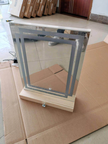 Makeup Mirror with 3-Color Lighting & Wooden Storage Box