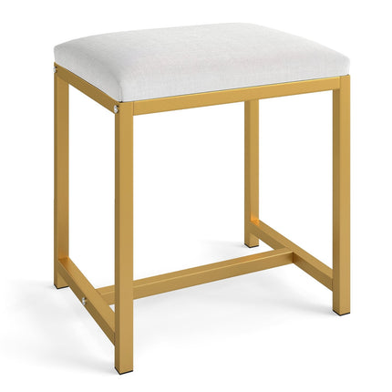 Makeup Stool with Soft Cushion, Gold Metal Legs, White