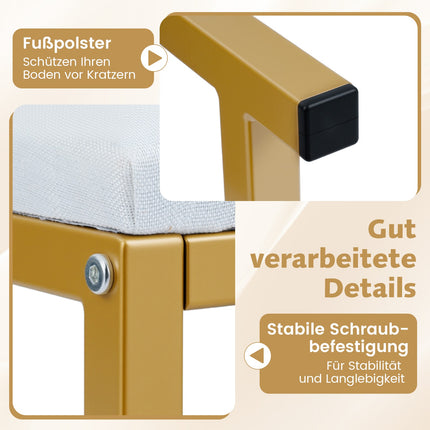 Makeup Stool with Soft Cushion, Gold Metal Legs, White