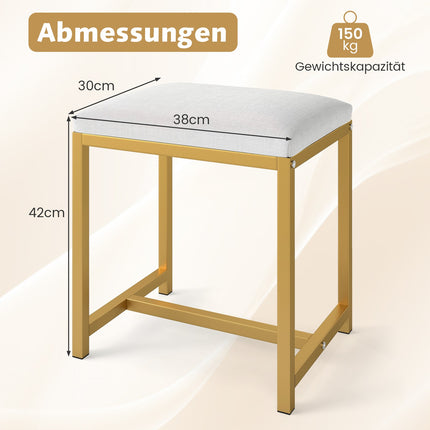 Makeup Stool with Soft Cushion, Gold Metal Legs, White