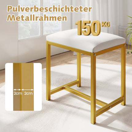 Makeup Stool with Soft Cushion, Gold Metal Legs, White