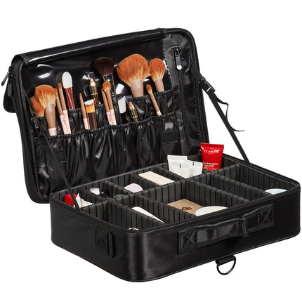 Makeup Train Case, Large 3-Tier Waterproof Oxford, Black