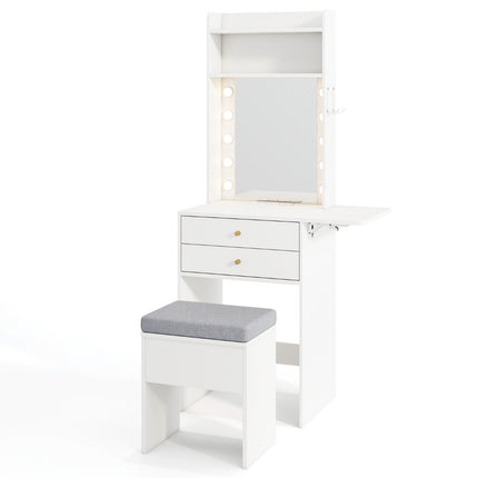 Makeup Vanity Table With Lighted Mirror, Stool, USB, White