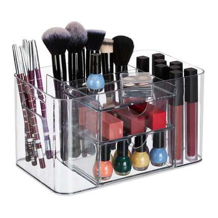 Makeup and Brush Organizer with Drawers, Clear