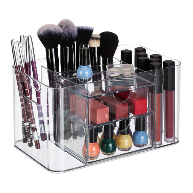 Makeup and Brush Organizer with Drawers, Clear