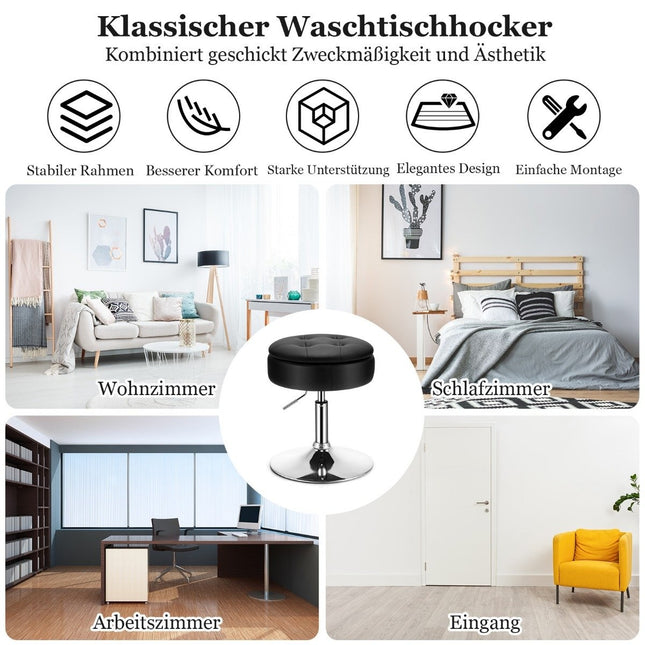 Make-upkruk met opbergruimte 360° draaibare kruk van zwart imitatieleer