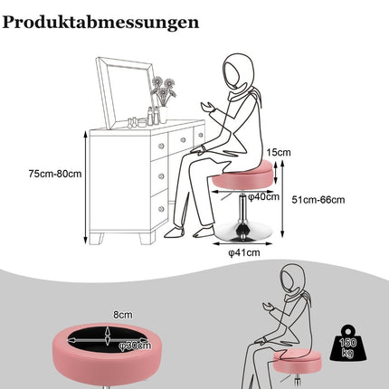 Makeup stool with storage space 360° rotating stool made of faux leather pink