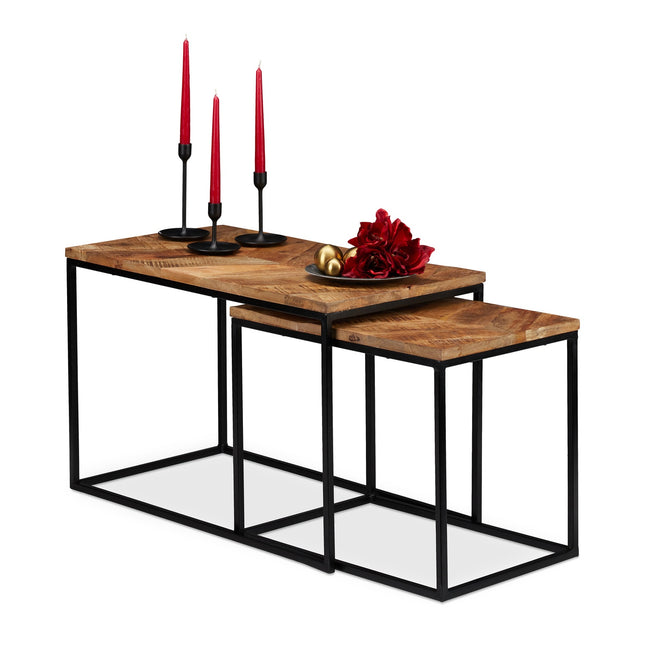 Mango Wood Coffee Tables – Set of 2, Natural Finish