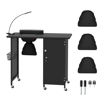 Manicure Table with Wheels, Lockable Storage & Fan