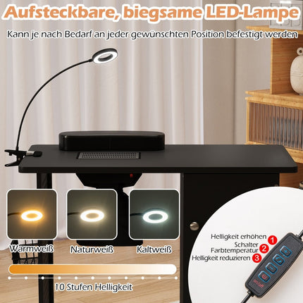 Manicure Table with Wheels, Lockable Storage & Fan