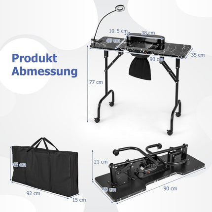 Manicure table folding nail table with electric dust collector manicure table black