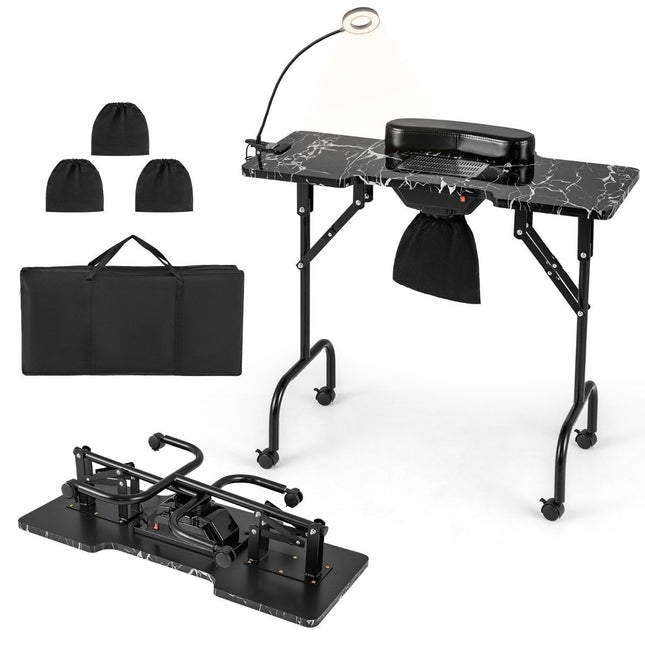 Manicure table folding nail table with electric dust collector manicure table black