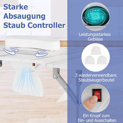 Manicure table folding nail table with electric dust collector manicure table white